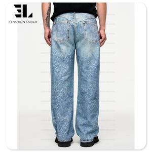 LARSUR Fábrica personalizada 3D Full Dtg <span class=keywords><strong>Dgt</strong></span> Imprimir Rhinestone Jeans Trompe L'oeil Loeil Denim Gráfico Digital Distress tachonado Jeans - Product Image 3