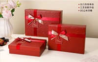Boîte Cadeau Luxe Rouge en Papier d'Art Gaufré Motif Rose, Coffret Premium 3 Pièces pour Cosmétiques avec Ruban et Nœud, Emballage Rectangulaire
