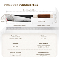 Couteau de cuisine Nakiri de 6,5 pouces, version chinoise de l'acier en poudre M390/PM204, couteaux Nakiri, manche en bois Mkuruti et imitation ivoire
