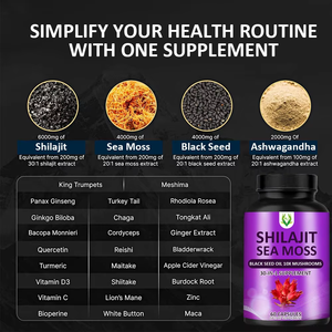 Hot Selling Pure Shilajit Capsules With Black Seed Oil Sea Moss Dietary <b>Supplement</b> Promote Energy and Increase Focus Ability - Product Image 3