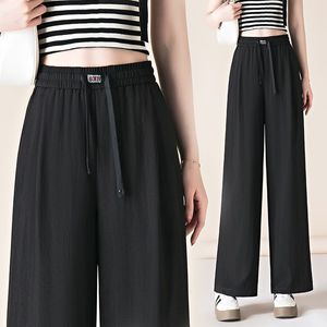 Black Cotton Linen Women's High Waisted Loose Straight Leg Casual Trousers Breathable Crepe Fabric Lw C94 - Product Image 1