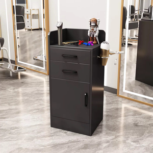 Black Salon <b>Trolley</b> Hair Studio Vanity Stand with Drawers Cabinet and Blow Dry Holder for Barber <b>Shop</b> - Product Image 1