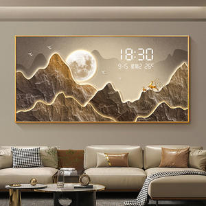 Restaurante decoración pantalla <span class=keywords><strong>Digital</strong></span> reloj electrónico cristal porcelana diamante pintura con luces LED pintura HD pared arte reloj - Product Image 2