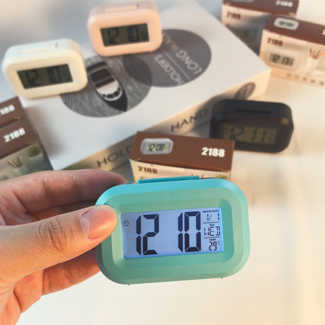 Small Modern Electronic Digital Alarm Clock with Backlight Snooze Temperature & Calendar Battery Powered Bedside