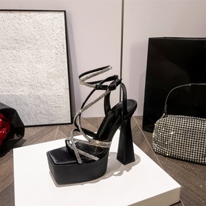 Sandales à plateforme sexy à lacets avec strass 2024, talons épais, chaussures à talons hauts pour femmes - Product Image 4