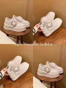 Sheii Su <span class=keywords><strong>Yinyin</strong></span>, zapatos de lona blancos para mujer, hebilla de diamante amada ~ hebilla cuadrada, zapatos aumentados de fondo grueso con diamantes de imitación - Product Image 6