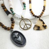 Collier court en chaîne perlée en hématite naturelle, bijoux bohèmes vintage pour femmes, charme de la paix en alliage