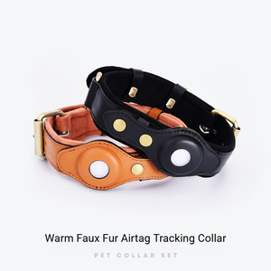 Collar para Perro de Cuero Genuino Impermeable con Soporte Integrado para Apple AirTag, Hebilla de Latón Antiguo Resistente - Product Image 1