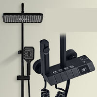 Ensemble de Douche Piano Carré Noir Mural Économique Gris Anthracite Chaud Froid avec Robinet de Baignoire à Pluie
