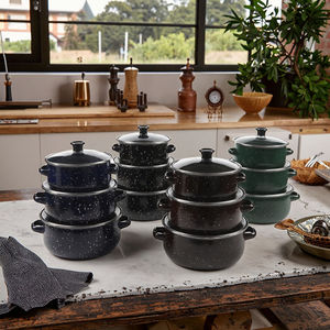Enamel Saucepan Set - Textured Glass Lid Thick Enamel <b>Pot</b> Cooking <b>Pan</b> - Product Image 6