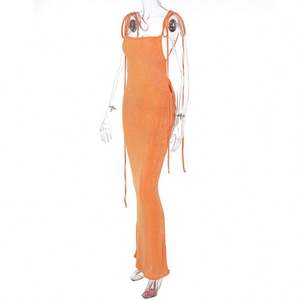 Robe longue de soirée de plage à bretelles dos nu drapée Club Maxi <span class=keywords><strong>2022</strong></span> Nouvelle robe sexy d'été dos nu moulante à bretelles pour femmes - Product Image 5