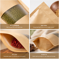 En stock, sacs d'emballage alimentaire refermables en papier kraft brun avec fermeture éclair, thermoscellables, avec fenêtre transparente, OEM/ODM