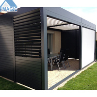Pérgola de Aluminio Ajustable con Estructura con Recubrimiento en Polvo, Montada en Pared, para Terraza con Techo de Láminas
