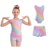 Justaucorps de gymnastique TM031 pour filles, combinaison de sport scintillante sans manches avec short et bas, tenue de danse, unitard d'entraînement, body