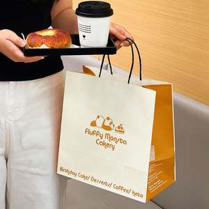 Sac en papier kraft jetable personnalisé avec poignée, écologique, imprimé avec logo, pour emballage de pizza, pain, pâtisserie, en-cas, pour les produits de boulangerie - Product Image 4