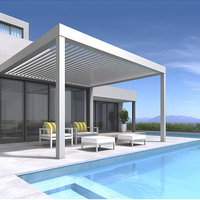 Pavillon de jardin de luxe de style européen avec toit à lames bioclimatiques en métal blanc minimaliste, résistant aux intempéries, 1 ensemble