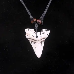 Neue Modeschmuck Wachs schnur Halskette mit Haifisch zahn Anhänger Halskette