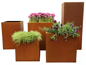 Jardinière carrée haute en acier Corten au design moderne et écologique, avec patine de rouille, pour intérieur/extérieur, jardin domestique, pots de fleurs à poser ou suspendre - Product Image 3