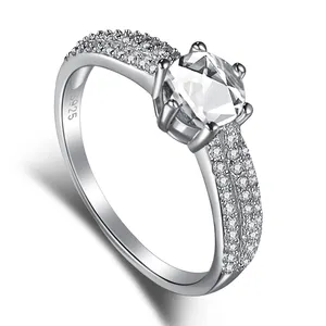 Dylam tektaş nişan yüzüğü düğün Band ile en büyük gümüş yüzük S925 Minimal okside benzersiz uygun fiyatlı en iyi prenses