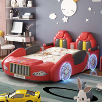 Hochwertiges Modernes Rotes Auto-förmiges Kinderbett mit Stauraum Gepolstertes Leder Weiches Bettgestell und Schutzgeländer