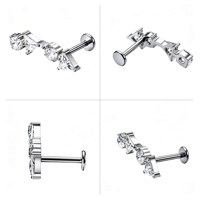 Piercing Labret en Titane G23 ASTM F136 à Filetage Interne, Barre Courbe, Triangle Rond, Zircon Cubique, 16G, pour Cartilage, Lèvre, Hélix, Plaqué Or