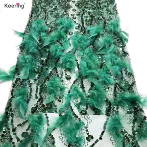 WFB-226 Keering nouveauté paillettes 3D fleur femmes mariage robe de soirée broderie Tulle tissu avec plume - Product Image 3