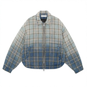 Custom Vintage Washed Heavyweight Zip <b>Flannel</b> <b>Jacket</b> Quilted Loose Fit Street Oversized Plaid Bomber Winter Casual Front - Product Image 4