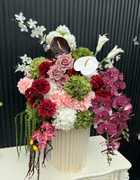 Neues Trendiges Arrangement Lila Orchideen Gangdekoration Hochzeits-Tischdekoration Rosa Grüne Blumen Mit Calla-Lilien