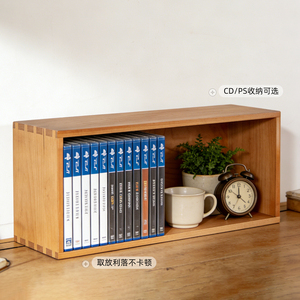 Estante para CD de madera de cerezo, organizador de escritorio pequeño para almacenamiento de CD, discos de vinilo y juegos - Product Image 4