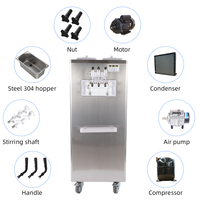 Machine à glace molle professionnelle 2+1 saveurs à faible bruit, sur pied, avec panneau de commande