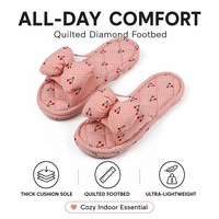 Chaussons d'intérieur unisexes en tissu de coton à motif floral, antidérapants, à semelle souple et silencieuse, avec nœud, lavables en machine, vente en gros