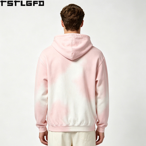 Sweat à capuche rose teinté par immersion OEM/ODM pour hommes, avec strass colorés et clous en V, style streetwear, vente en gros en vrac - Product Image 3