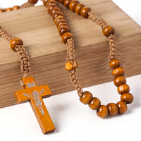 Chapelet Catholique à Croix en Gros, Chapelet en Bois d'Ambre, Tasbih Musulman Islamique, Perles de Chapelet, Collier Jésus, Bijoux de Mode