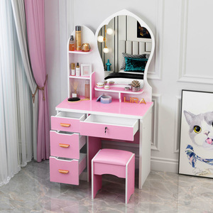 <span class=keywords><strong>Tocador</strong></span> de madera rosa y blanco con espejo LED y múltiples cajones de almacenamiento, <span class=keywords><strong>tocador</strong></span> de maquillaje de madera para apartamento - Product Image 5