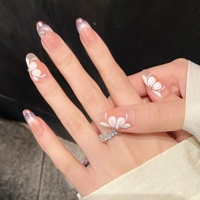 Vente en gros d'usine : Faux ongles à presser en acrylique faits main, style français, œil de chat violet fleuri