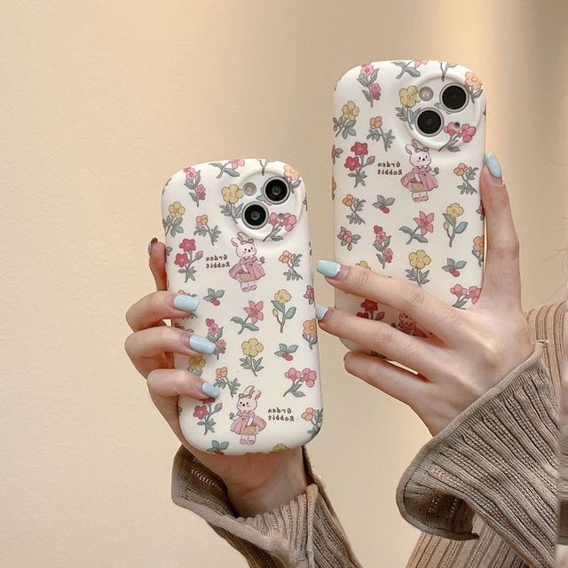 Lovely Cute Rabbit Flower Soft Matt Phone Case for iphone 11 12 13 14 15 Pro Max Girls Phone Case