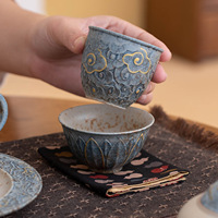 Tasse à thé individuelle en céramique grossière et porcelaine, motif Nuages Auspicieux et Lotus, style chinois, rouge silex, pour homme et femme, paire assortie