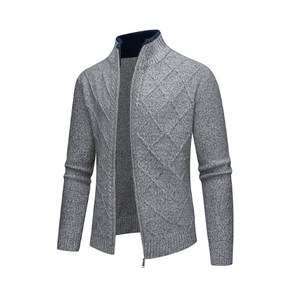 Pull tricoté automne-hiver à col montant pour homme, cardigan à motif losanges, veste chaude et tendance pour homme, pull pour homme - Product Image 3