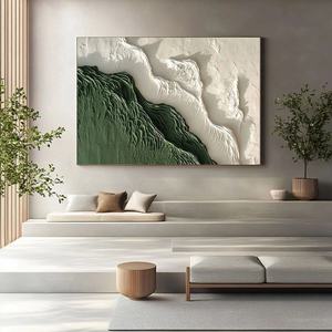 Peinture à l'huile peinte à la main en gros, vert et blanc, texture épaisse, cadre en plâtre, art mural 3D sur toile, cadeau de pendaison de crémaillère - Product Image 2