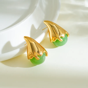 Boucles d'oreilles minimalistes en acier inoxydable 304 plaqué or 18 carats, avec résine en forme de goutte d'eau, électroplaquées, style décontracté et simple pour femmes - Product Image 3