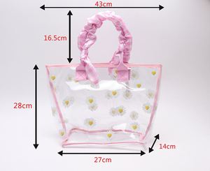 กระเป๋าหิ้วพีวีซีใสลายดอกเดซี่แบบเปิดได้ กันน้ำ พกพาสะดวก ใช้ซ้ำได้ เหมาะสำหรับฤดูร้อน ฤดูใบไม้ร่วง ฤดูหนาว ฤดูใบไม้ผลิ ใช้ได้ทุกวัน ทำเองได้ สำหรับผู้หญิง - Product Image 6
