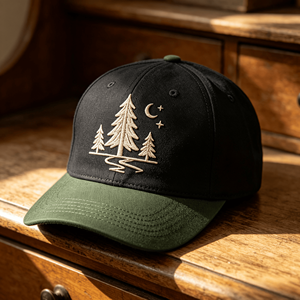 Casquette de baseball en coton bicolore à visière incurvée, 6 panneaux, avec logo brodé 3D personnalisé (pin, lune, étoile) pour activités forestières et extérieures, vente en gros - Product Image 2