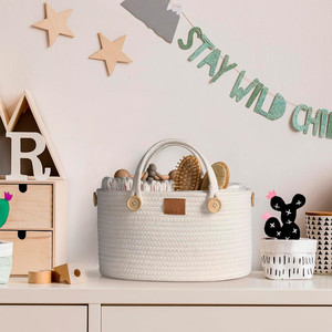 QJMAX, cuerda de algodón de alta calidad, <span class=keywords><strong>cesta</strong></span> para guardería, contenedor de almacenamiento, carrito de pañales versátil para recién nacidos, Material de tela esencial para bebés - Product Image 2