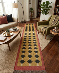 Diamond Geometric Handwoven Jute <b>Runner</b> <b>Rug</b> Boho Farmhouse Carpet Rustic Floor Decor for Entryway <b>Hallway</b> and Home Interior - Product Image 4