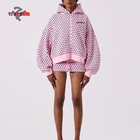 Sweat à capuche oversize à épaules tombantes en molleton imprimé intégral de haute qualité, style streetwear, personnalisé à pois pour femme