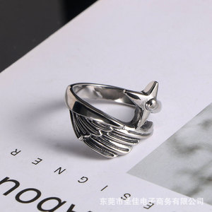 Angel Wings <b>Ring</b> Men's <b>Titanium</b> Steel Index Finger Feather <b>Ring</b> SA424 Gift Jewelry - Product Image 3