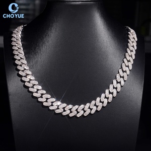 Cadena de eslabones cubanos de plata de ley 925 maciza chapada en oro con moissanita baguette de 15 mm, collar de joyería Iced Out para hombre - Product Image 1