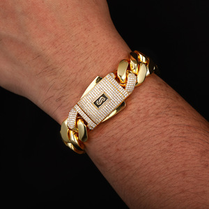 Cadena y <span class=keywords><strong>Pulsera</strong></span> Miami Cuban Link con Cierre Mónaco Chapado en <span class=keywords><strong>Oro</strong></span> <span class=keywords><strong>de</strong></span> 14K y 18K, <span class=keywords><strong>de</strong></span> Latón Sólido Pesado, Joyería Hip Hop <span class=keywords><strong>para</strong></span> Hombres y Raperos - Product Image 2