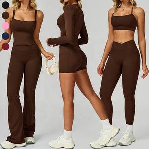 Traje deportivo de cintura cruzada en V <span class=keywords><strong>para</strong></span> mujer con bolsillos 2/3/4/5/6 Uds conjunto de mallas acampanadas de Yoga <span class=keywords><strong>a</strong></span> juego gratis <span class=keywords><strong>ropa</strong></span> de entrenamiento - Product Image 5