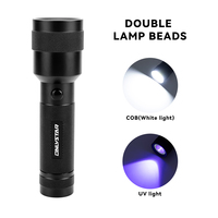 Lampe torche à double source lumineuse haute puissance, détecteur de lumière noire 395 nm pour la détection d'urine d'animaux et des légumes, lampe torche UV LED